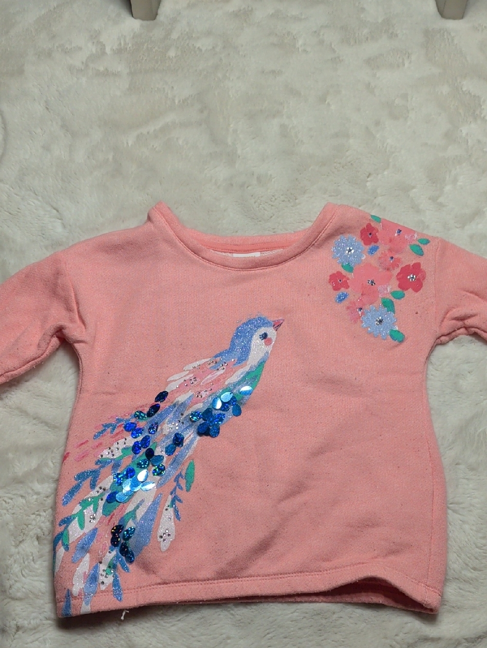 Girls' Pink Sequin Bird Sweatshirt - Sparkle Crewneck